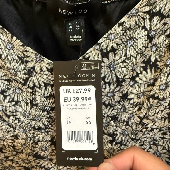 New Look Black Daisy Print Mesh Ruffle Mini Dress Sz 12 NWT - Picture 6 of 12